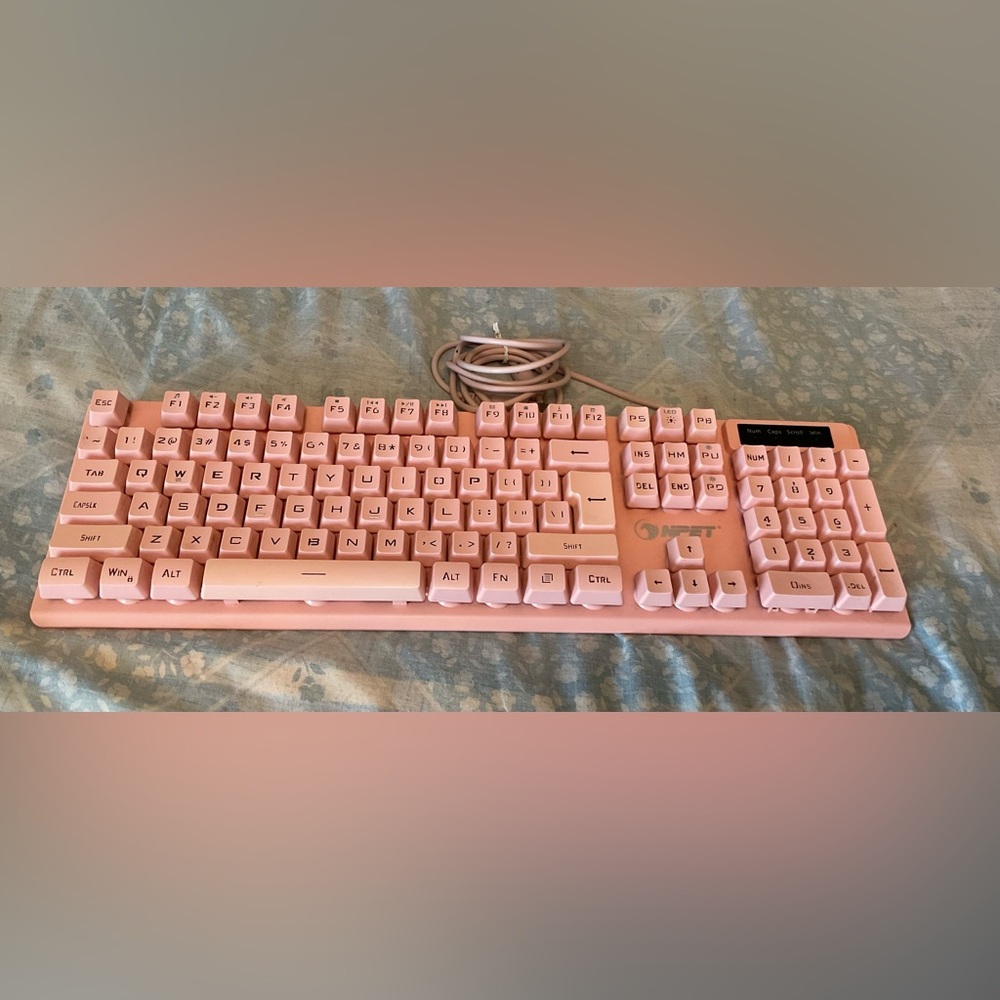 NPET K10 Pink Gaming Keyboard LED Backlit Mechanical Feel Wired USB Desktop PC